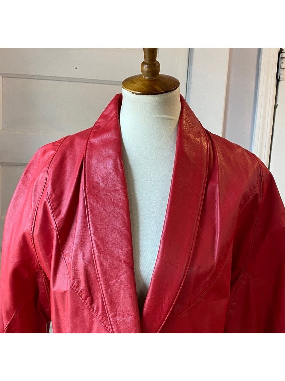 Vintage The Leather Ranch Red Genuine Leather Jacket, Size 3 - Picture 7 of 17